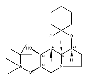 Spirocyclohexane-1,2-1,3dioxino4,5,6-hiindolizin-9-ol, 8-(1,1-dimethylethyl)dimethylsilyloxyoctahydro-, 3aS-(3a.alpha.,8.alpha.,9.alpha.,9a.beta.,9b.alpha.)- 结构式