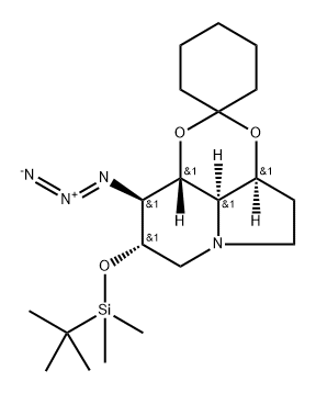 Spirocyclohexane-1,2-1,3dioxino4,5,6-hiindolizine, 9-azido-8-(1,1-dimethylethyl)dimethylsilyloxyoctahydro-, (3aS,8S,9S,9aR,9bR)- 结构式