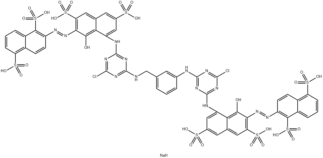 1,5-Naphthalenedisulfonic acid, 2-8-4-chloro-6-3-4-chloro-6-7-(1,5-disulfo-2-naphthalenyl)azo-8-hydroxy-3,6-disulfo-1-naphthalenylamino-1,3,5-triazin-2-ylaminomethylphenylamino-1,3,5-triazin-2-ylamino-1-hydroxy-3,6-disulfo-2-naphthalenylazo-, octasodium s 结构式