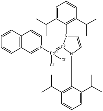 钯，[1,3-双[2,6-双(1-甲基乙基)苯基]-1,3-二氢-2H-咪唑-2-亚甲基]二氯(异喹啉)-，(SP-4-1)- 结构式