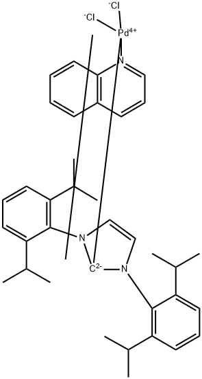 钯，[1,3-双[2,6-双(1-甲基乙基)苯基] -1,3-二氢-2H-咪唑-2-亚甲基]二氯(喹啉)-，(SP-4-1)- 结构式