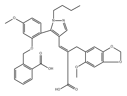 2-[[2-[2-BUTYL-4-[(E)-3-HYDROXY-2-[(6-METHOXY-1,3-BENZODIOXOL-5-YL)METHYL]-3-OXOPROP-1-ENYL]PYRAZOL-3-YL]-5-METHOXYPHENOXY]METHYL]BENZOIC ACID 结构式