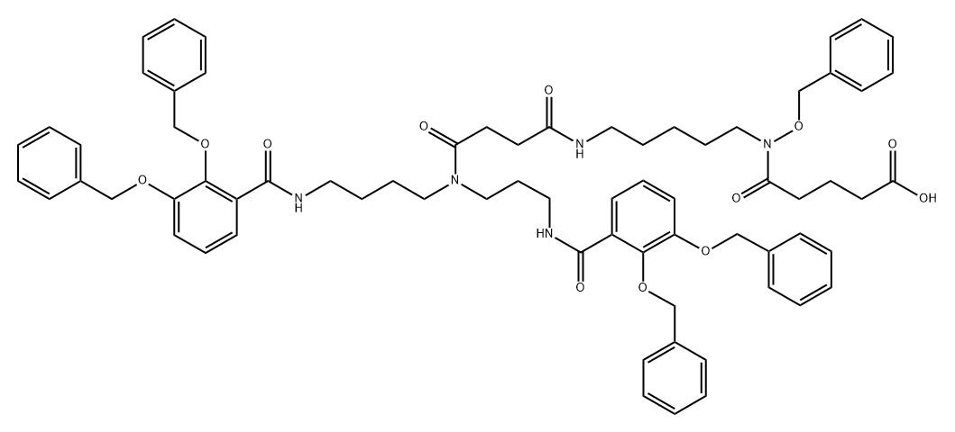 18-(benzyloxy)-7-(3-(2,3-bis(benzyloxy)benzamido)propyl)-1-(2,3-bis(benzyloxy)phenyl)-1,8,11,19-tetraoxo-2,7,12,18-tetraazatricosan-23-oic acid 结构式