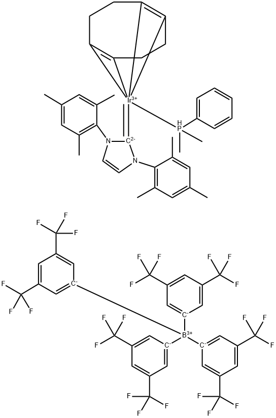 二甲基苯基膦(1,5-环辛二烯)[1,3-双(2,4,6-三甲基苯基)咪唑-2-亚基]铱(I)四(3,5-双(三氟甲基)苯基硼酸盐 结构式