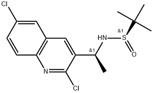 2-Propanesulfinamide, N-[(1S)-1-(2,6-dichloro-3-quinolinyl)ethyl]-2-methyl-, [S(R)]- 结构式