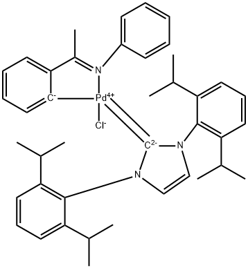 CHLORO{2-[(1-(N-PHENYL)IMINOETHYL]PHENYL}{[1,3-BIS(2,6-DI-I-PROPYLPHENYL]IMIDZOLE-2-YLIDENE}PALLADIUM(II) 结构式