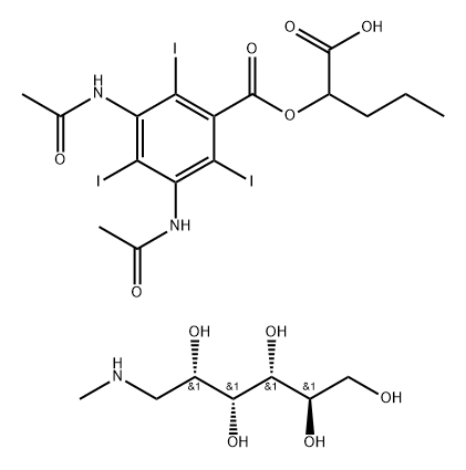 2-hydroxypentanoyl 3,5-diacetamido-2,4,6-triiodo-benzoate, (2R,3R,4R,5 S)-6-methylaminohexane-1,2,3,4,5-pentol 结构式