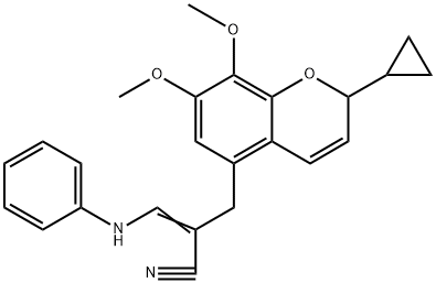 2-((2-环丙基-7,8-二甲氧基-2H-色烯-5-基)甲基)-3-(苯基氨基)丙烯腈 结构式