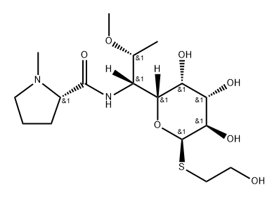 2-Hydroxyethyl 6,8-dideoxy-7-O-methyl-6-[[[(2S)-1-methyl-2-pyrrolidinyl]carbonyl]amino]-1-thio-D-erythro-α-D-galacto-octopyranoside 结构式