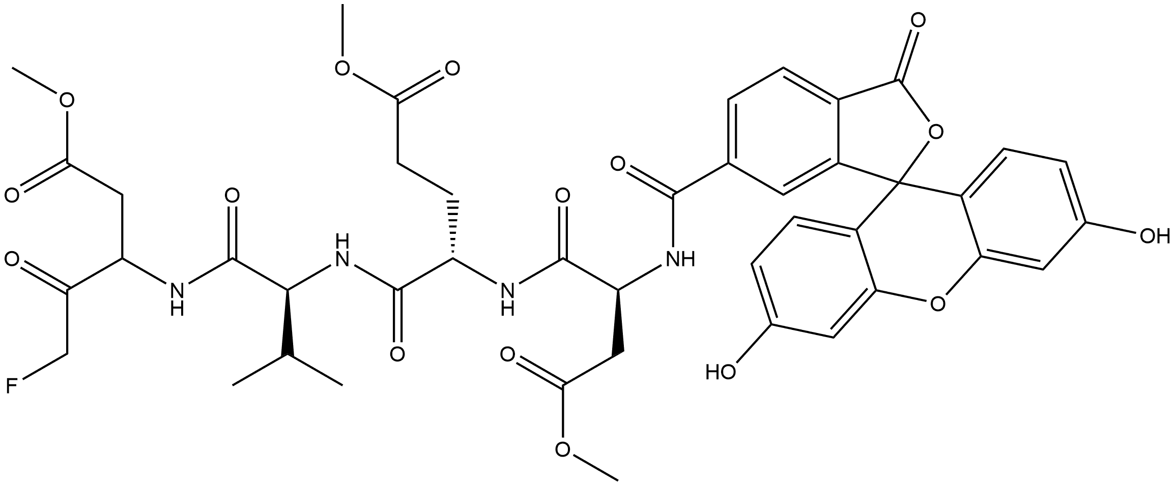 L-Valinamide, N-[(3',6'-dihydroxy-3-oxospiro[isobenzofuran-1(3H),9'-[9H]xanthen]-6-yl)carbonyl]-L-α-aspartyl-L-α-glutamyl-N-[1-(2-fluoroacetyl)-3-methoxy-3-oxopropyl]-, 1,2-dimethyl ester 结构式