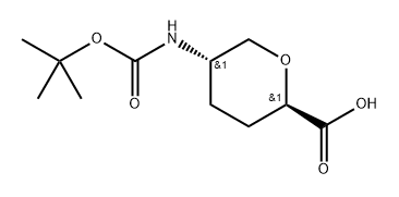 (2R,5S)-5-((叔丁氧基羰基)氨基)四氢2H-吡喃-2-羧酸 结构式