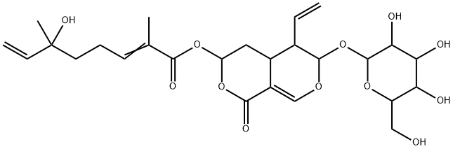 6-Hydroxy-2,6-dimethyl-2,7-octadienoic acid 5-ethenyl-6-(β-D-glucopyranosyloxy)-4,4a,5,6-tetrahydro-1-oxo-1H,3H-pyrano[3,4-c]pyran-3-yl ester 结构式