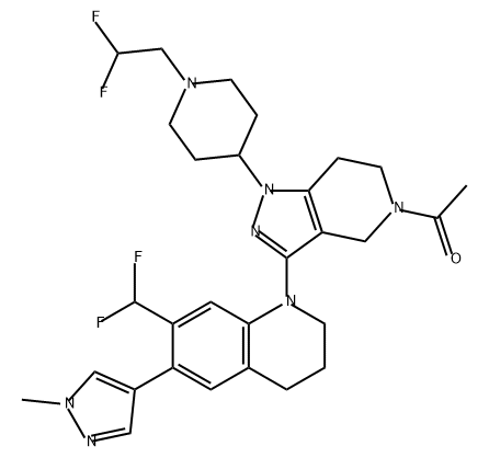 1-[1-(2,2-difluoroethyl)-4-piperidyl]-3-[7-(difluoromethyl)-6-(1-methylpyrazol-4-yl)-3,4-dihydro-2-H-quinolin-1-yl]-6,7-dihydro-4H-pyrazolo[4,3-c]pyridin-5-yl]ethanone 结构式