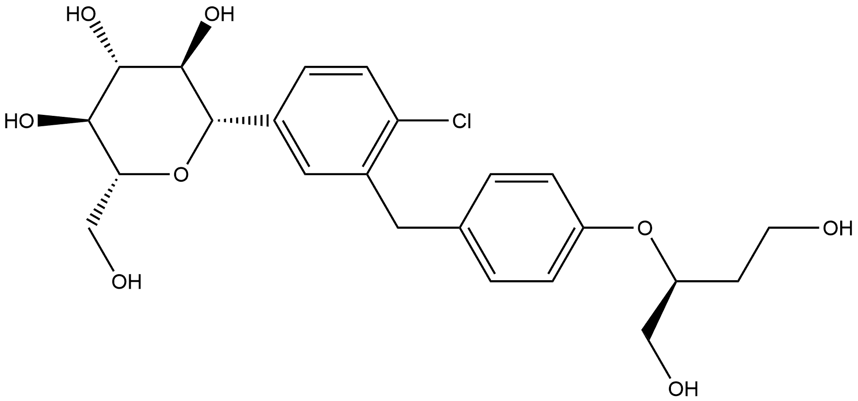 (2S,3R,4R,5S,6R)-2-[4-氯-3-[4-[[(S)-1,4-二羟基丁烷-2-基]氧基]苄基]苯基]-6-(羟甲基)四氢-2H-吡喃-3,4,5-三醇 结构式