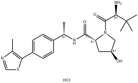 (2R,4S)-1-((S)-2-氨基-3,3-二甲基丁酰基)-4-羟基-N-((S)-1-(4-(4-甲基噻唑-5-基)苯基)乙基)吡咯烷-2-甲酰胺盐酸盐 结构式