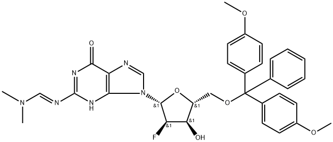 5'-O-DMT-N2-DIMETHYLFORMAMIDINE-2'-FLUORO-2'-DEOXYGUANOSINE 结构式