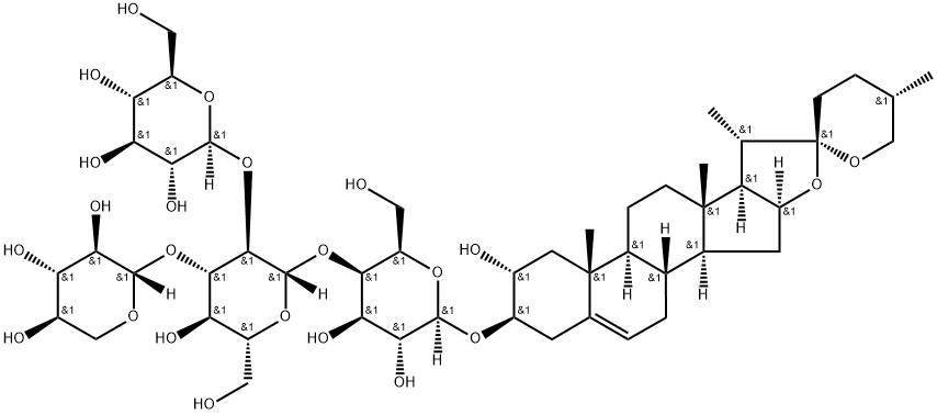 b-D-Galactopyranoside, (2a,3b,25S)-2-hydroxyspirost-5-en-3-yl O-b-D-glucopyranosyl-(1(R)2)-O-[b-D-xylopyranosyl-(1(R)3)]-O-b-D-glucopyranosyl-(1(R)4)- (9CI) 结构式