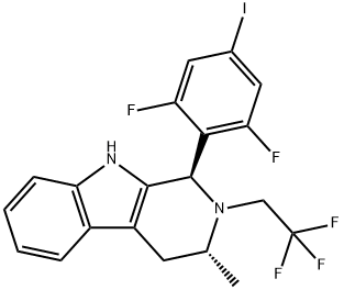 (1R,3R)-1-(2,6-difluoro-4-iodophenyl)-3-methyl-2-(2,2,2-trifluoroethyl)-2,3,4,9-tetrahydro-1H-pyrido[3,4-b]indole 结构式