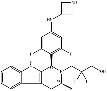 3-((1R,3R)-1-(4-(阿扎替丁-3-基氨基)-2,6-二氟苯基)-3-甲基-3,4-二氢-1H-吡啶并[3,4-B]吲哚-2(9H)-基)-2,2-二氟丙-1-醇 结构式