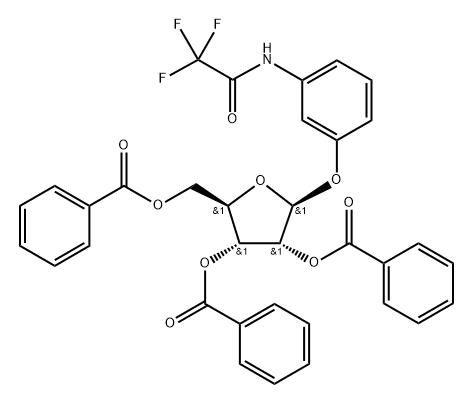 Acetamide, 2,2,2-trifluoro-N-3-(2,3,5-tri-O-benzoyl-.beta.-D-ribofuranosyl)oxyphenyl- 结构式