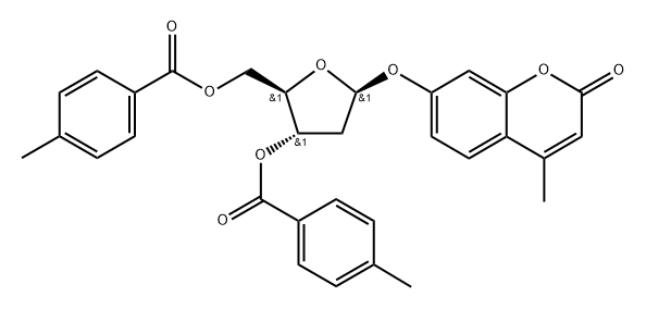 2H-1-Benzopyran-2-one, 7-2-deoxy-3,5-bis-O-(4-methylbenzoyl)-.beta.-D-erythro-pentofuranosyloxy-4-methyl- 结构式