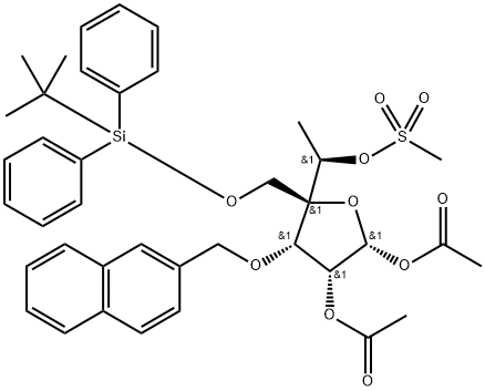 α-D-Gulofuranose, 6-deoxy-4-C-[[[(1,1-dimethylethyl)diphenylsilyl]oxy]methyl]-3-O-(2-naphthalenylmethyl)-, 1,2-diacetate 5-methanesulfonate 结构式