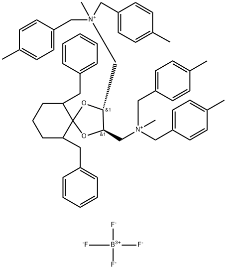 6,10-二苄基-N,N'-二甲基-N,N,N',N'-四(4-甲基苄基)-1,4-二氧杂螺[4.5]癸烷-(2R,3R)-二醇双(甲铵)四氟硼酸盐[=(R,R)-TADIAS-2ND] 结构式