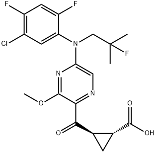 (1R,2R)-2-(5-((5-chloro-2,4-difluorophenyl)(2-fluoro-2-methylpropyl)amino)-3-methoxypyrazine-2-carbonyl)cyclopropane-1-carboxylic acid 结构式