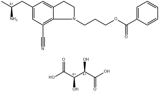 1H-Indole-7-carbonitrile, 5-[(2S)-2-aminopropyl]-1-[3-(benzoyloxy)propyl]-2,3-dihydro-, (2R,3R)-2,3-dihydroxybutanedioate (1:1) 结构式