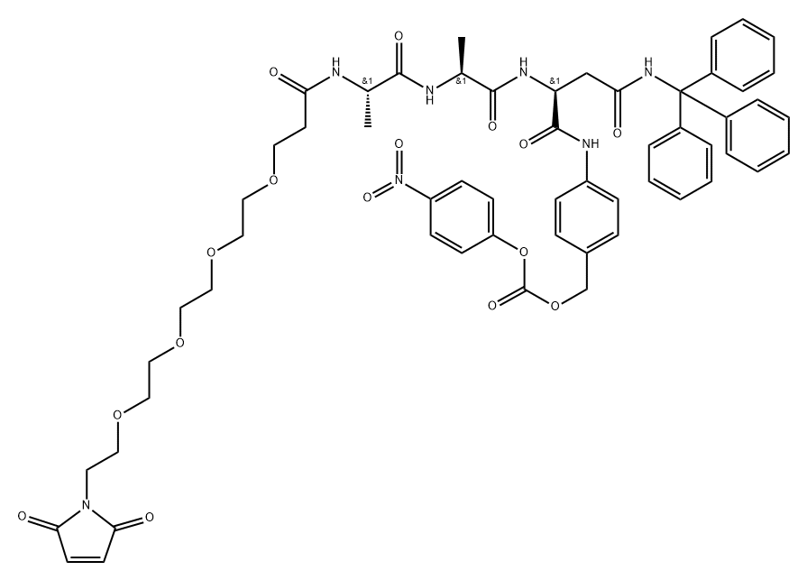 Mal-PEG4-Ala-Ala-Asn(Trt)-PAB-PNP 结构式