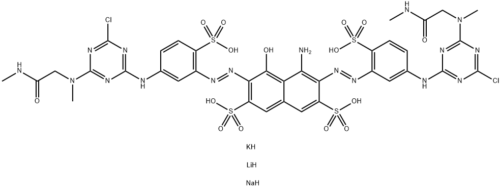 2,7-Naphthalenedisulfonic acid, 4-amino-3,6-bis5-4-chloro-6-methyl2-(methylamino)-2-oxoethylamino-1,3,5-triazin-2-ylamino-2-sulfophenylazo-5-hydroxy-, lithium potassium sodium salt 结构式