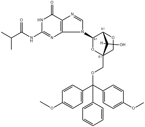 N-(9-(((1R,3R,4R,7S)-1-((双(4-甲氧基苯基)(苯基)甲氧基)甲基)-7-羟基-2,5-二氧杂双环[2.2.1]庚烷-3-基)-6-氧代-5,9-二氢-6H-嘌呤-2-基)异丁酰胺 结构式