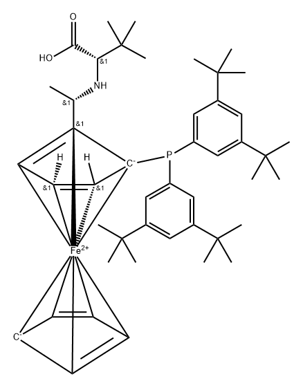 Ferrocene, 1-[bis[3,5-bis(1,1-dimethylethyl)phenyl]phosphino]-2-[(1S)-1-[[(1S)-1-carboxy-2,2-dimethylpropyl]amino]ethyl]-, (1S)- 结构式