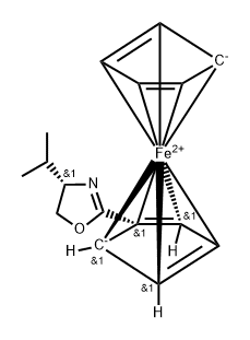 二茂铁-D,2-[(4S)-4,5-二氢-4-(1-甲基乙基)-2-恶唑基]-,(2S)- 结构式