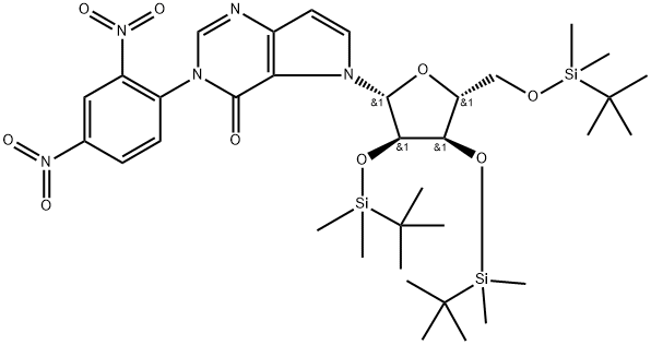 5-((2R,3R,4R,5R)-3,4-bis((tert-butyldimethylsilyl)oxy)-5-(((tert-butyldimethylsilyl)oxy)methyl)tetrahydrofuran-2-yl)-3-(2,4-dinitrophenyl)-3H-pyrrolo[3,2-d]pyrimidin-4(5H... 结构式