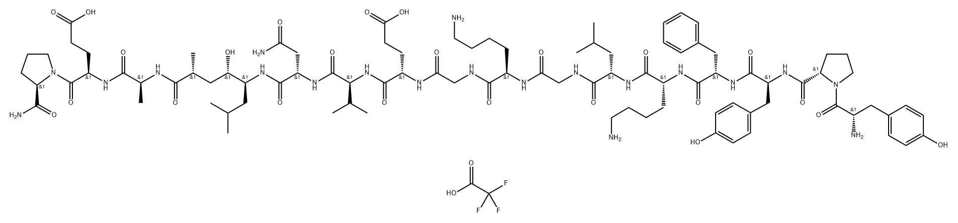 (4S,7S,10S,13S,16S,19S)-19-((S)-2-(2-((S)-4-氨基-2-((S)-1-((S)-2-(((S)-2-氨基-3-甲基丁酰胺基)-3-(4-羟基苯基)丙酰基)吡咯烷-2-羧酰胺基)-4-氧代戊酰胺基)乙酰氨基)丙酰胺基)-4-(((S)-1- (((S)-1-((S)-2-(((S)-1-(((S)-4-羧基-1-(((S)-1-羧基-2-苯基乙基]氨基 )-1-氧代丁烷-2-基)氨基)-4-甲基-1-氧代戊烷-2-基)氨基甲酰基)吡咯烷-1-基)-1-氧代-3-苯基 结构式