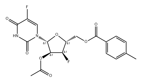 2'-O-Acetyl-5'-O-(p-toluoyl)-3'-deoxy-3'-fluoro-5-fluorouridine 结构式