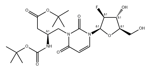 化合物 2'-DEOXY-2'-FLUORO-N3-(2S)-[2-(TERT-BUTOXY-CARBO NYL)-AMINO-3-CARBONYL]PROPYL-BETA-D-ARABINOURIDINE 结构式