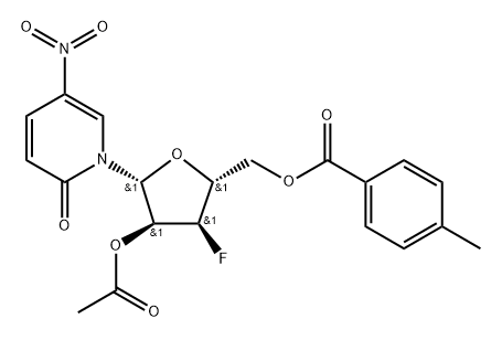 化合物 1-(2-O-ACETYL-5-O-(P-TOLUOYL)-3-DEOXY-3-FLUORO-B-D-RIBOFURANOSYL)-5-NITROPYRIDINE-2(1H)-ONE 结构式