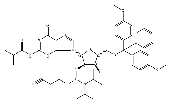 3'-F-3'-dG(iBu)-2'-phosphoramidite 结构式