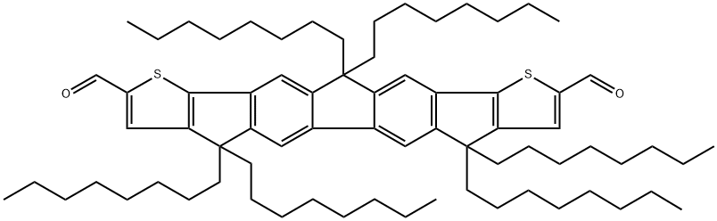 4H-Thieno[2'',3'':1',2']indeno[5',6':5,6]-s-indaceno[1,2-b]thiophene-2,9-dicarboxaldehyde, 7,12-dihydro-4,4,7,7,12,12-hexaoctyl- 结构式