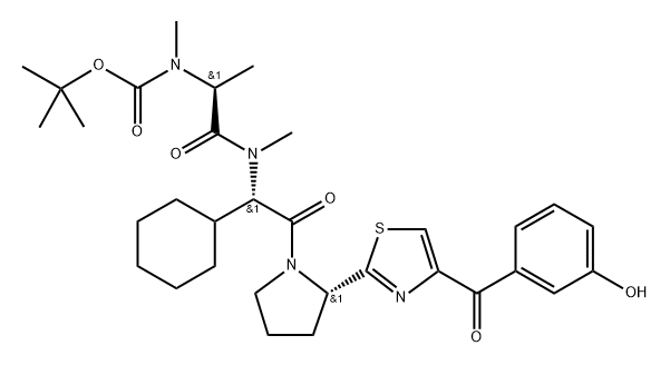 N-[(1S)-2-[[(1S)-1-环己基-2-[(2S)-2-[4-(3-羟基苯甲酰基)-2-噻唑基]-1-吡咯烷基]氧乙基]甲基氨基]-1-甲基-2-氧乙基]-N-甲基氨基甲酸叔丁酯 结构式