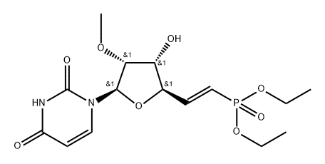 二乙基 ((E)-2-((2R,3R,4R,5R)-5-(2,4-二氧亚基-3,4-二氢嘧啶-1(2H)-基)-3-羟基-4-甲氧基四氢呋喃-2-基)乙烯基)膦酸基酯 结构式