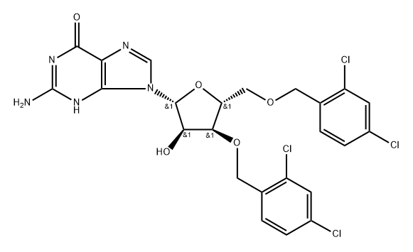 3,5-Bis-O-(2,4-dichlorobenzyl)guanosine 结构式