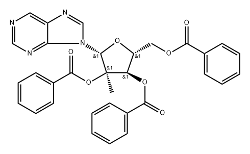 化合物 9-(2-C-METHYL-2,3,5-TRI-O-BENZOYL -Β-D-RIBOFURANOSYL) PURINE 结构式