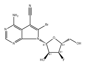 4-Amino-6-bromo-5-cyano-7-(3-deoxy-3-fluoro--D-ribofurano-syl)-7H-pyrrolo[2.3-d]pyrimidine 结构式