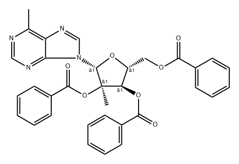 6-Methyl-9-(2-C-Methyl-2,3,5-tri-O-benzoyl-beta-D-ribofuranosyl)purine 结构式