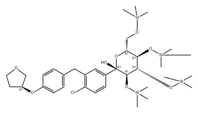 α-D-Glucopyranose, 1-C-[4-chloro-3-[[4-[[(3S)-tetrahydro-3-furanyl]oxy]phenyl]methyl]phenyl]-2,3,4,6-tetrakis-O-(trimethylsilyl)- 结构式