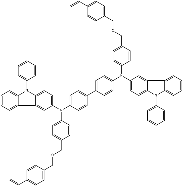 N4,N4′-双[4-[(4-乙烯基苯基)甲氧基]甲基]苯基]-N4,N4′-双(9-苯基-9H-咔唑-3-基)-[1,1′-联苯]-4,4′-二胺 结构式