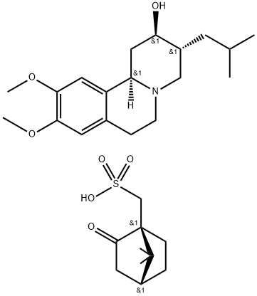 BICYCLO[2.2.1]HEPTANE-1-METHANESULFONIC ACID, 7,7-DIMETHYL-2-OXO-, (1S,4R)-, COMPD. WITH (2R,3R,11BR)-1,3,4,6,7,11B-HEXAHYDRO-9,10-DIMETHOXY-3-(2-METHYLPROPYL)- 结构式